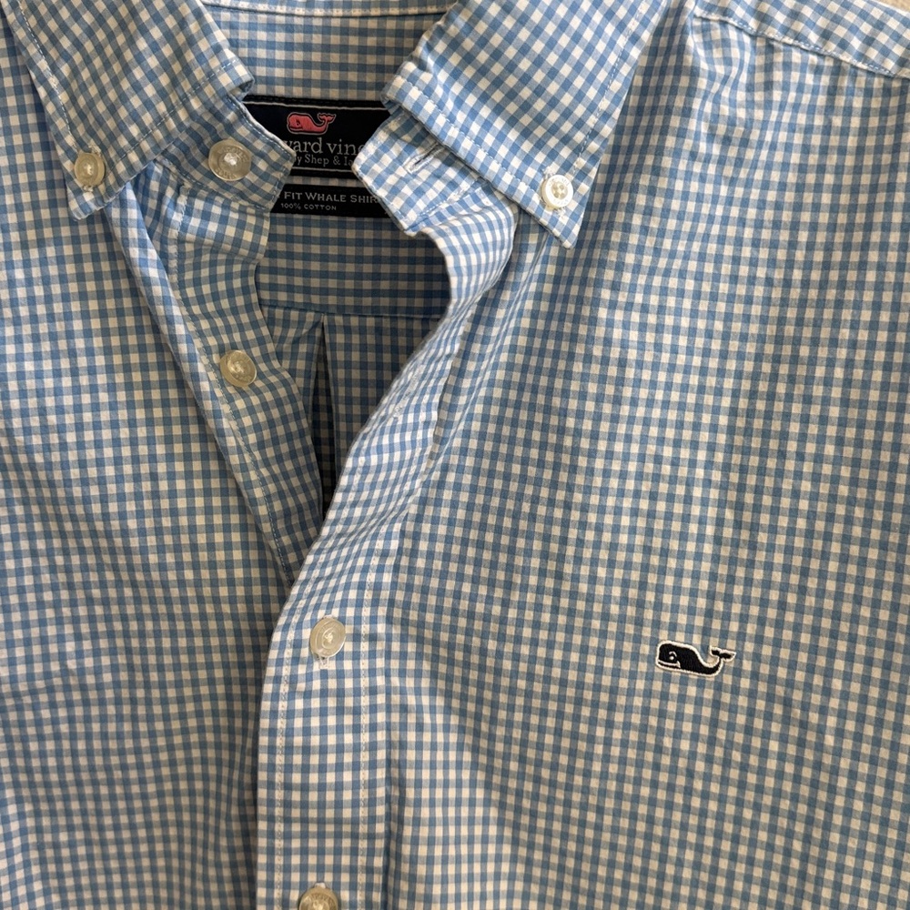 Vineyard Vines Blue Gingham Button-Down Oxford Whale Shirt